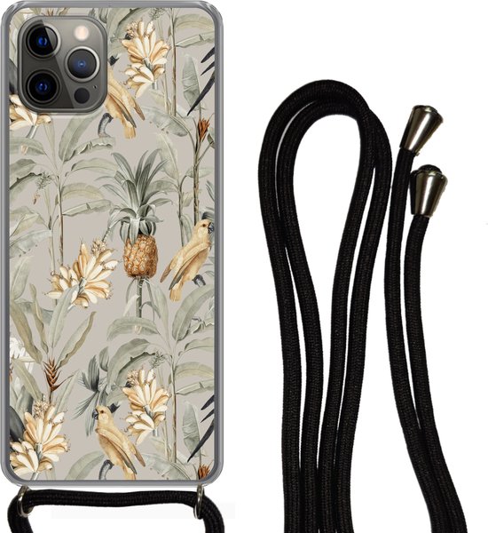 Telefoonkoord - Telefoonketting - Telefoonhoesje Geschikt voor iPhone 13 Pro Max - Bloem - Ananas - Vogel - Siliconen - Crossbody - Telefoonhoesje met koord Telefoonhoesje