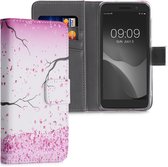 kwmobile telefoonhoesje geschikt voor Alcatel 1 (5.0") - Backcover voor smartphone - Hoesje met pasjeshouder in poederroze / donkerbruin / wit - Kersenbloesembladeren design