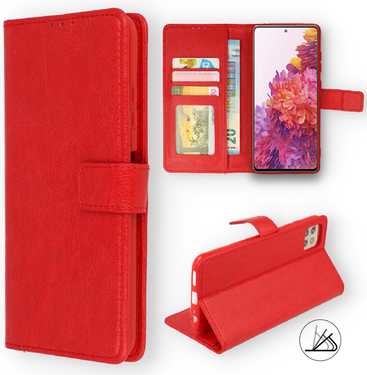 HB Hoesje Geschikt voor Samsung Galaxy S21 FE - Rood - Portemonnee Book Case - Pasjeshouder en Magneetlipje