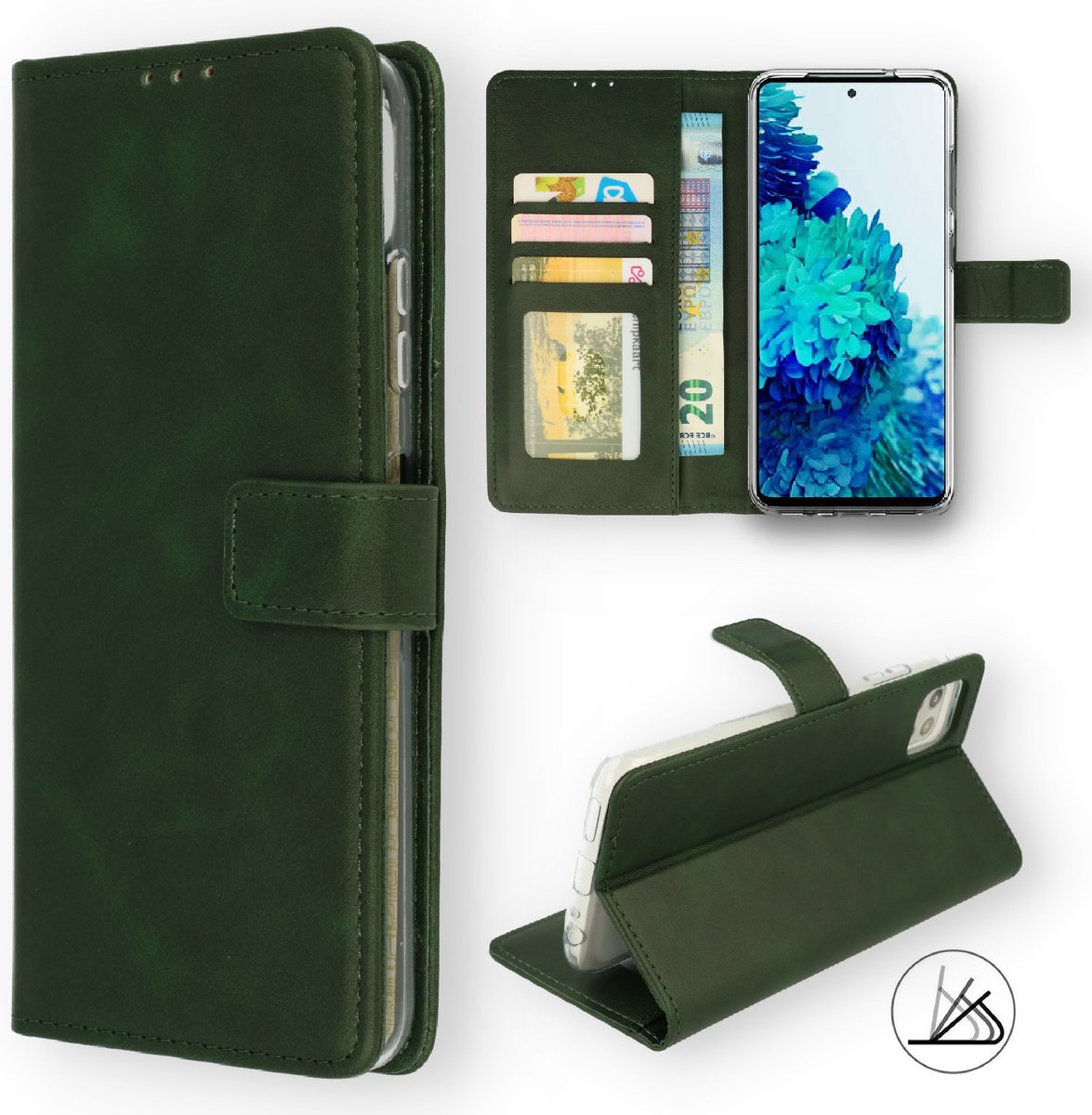HB Hoesje Geschikt voor Samsung Galaxy S21 FE - Groen - Portemonnee Book Case - Pasjeshouder en Magneetlipje