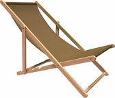 Strandstoel Holtaz - Inklapbaar - Hout - Comfortabele zonnebed - ligbed met verstelbare lighoogte - houten frame met stoffen - Cappucino