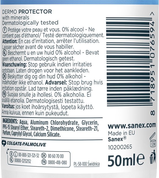Sanex Dermo Protector Deodorant Anti-Transpirant Roller 6 x 50ml - Voordeelverpakking - Sanex