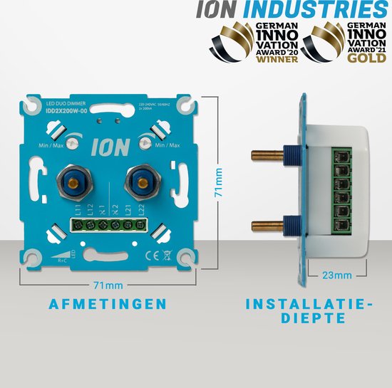 DUO LED Dimmer | Mat Antraciet Afdekplaat | 2x0.3-200 Watt | ION INDUSTRIES - ION Industries