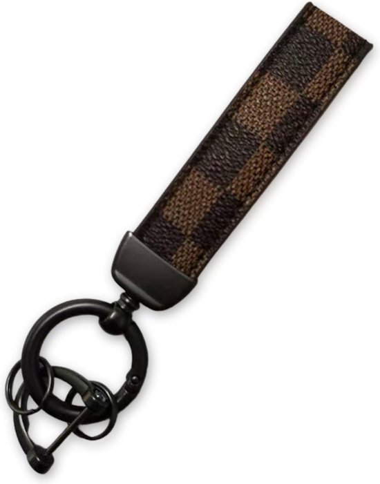 Luxe Sleutelhanger - Bruin Patroon met Antraciet Hanger - Dames & Heren Designer Sleutel Hanger - Keychain Mode Cadeau - Fashion Auto Accessoires