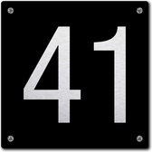 Huisnummerbord - huisnummer 41 - zwart - 12 x 12 cm - rvs look - schroeven - naambordje - nummerbord  - voordeur