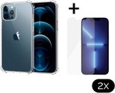 Apple iPhone 13 Pro Hoesje - Case Transparant + Glass Screenprotector - shockproof - schokbestendig - screen protector - beschermglas