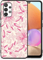 Silicone Case Geschikt voor Samsung Galaxy A32 4G | A32 5G Enterprise Editie Smartphone Hoesje met Zwarte rand Roze Bloemen