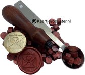 SET Smeltlepel & Stempel voor het maken van Waxzegels & lakzegels - Envelop met hartje - Incl. 20 waxzegels rood