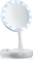 Miroir de Maquillage pliable UNIQ avec LED lumineuse et grossissement 10x - Miroir de Maquillage sur pied - Miroir de voyage - Wit