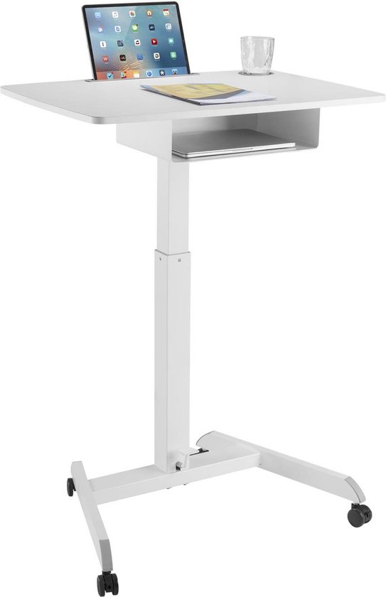Maclean - In hoogte verstelbaar laptop bureau met wieltjes en een lade - hoogte verstelbaar tot max. 113cm max. 8kg (Wit)