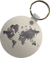 Sleutelhanger - Wereldkaart - Hout - Beige - Plastic - Rond - Uitdeelcadeautjes