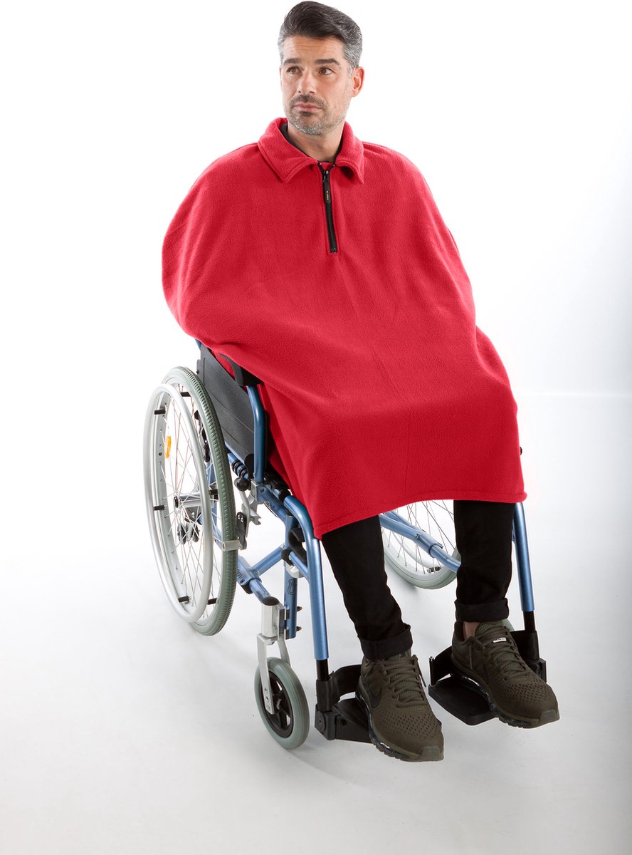 Goedkoopste Rolstoel poncho fleece - Rolstoelcape heren - Rolstoelcape winter - Rood