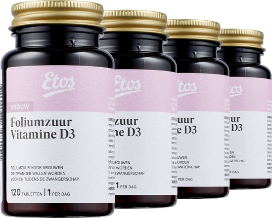 Etos Foliumzuur & Vitamine D3 - 4 x 120 tabletten | bol.com