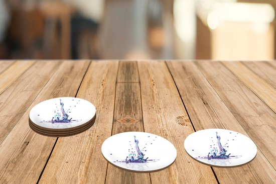 Sous-verres pour verres - Ronds - Une grande éclaboussure colorée avec des gouttes - 10x10 cm - Sous-verres en verre - 6 pièces