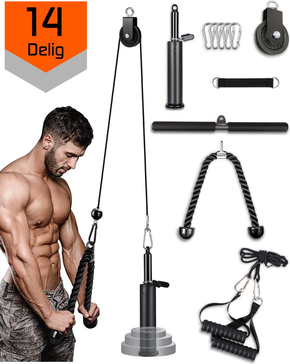Système De Câble Poulie LAT Fitness Professionnel - Charge Max 100 Kg, Acier, Noir