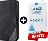 Bookcase Hoesje Patroon Met Pasjeshouder Samsung Galaxy S21 Ultra Zwart - Gratis Screen Protector - Telefoonhoesje - Smartphonehoesje