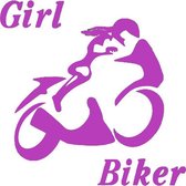 Girl biker sticker voor op de auto - Auto stickers - Auto accessories - Stickers volwassenen - 12 x 12 cm Paars