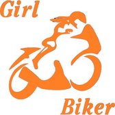 Girl biker sticker voor op de auto - Auto stickers - Auto accessories - Stickers volwassenen - 12 x 12 cm Oranje