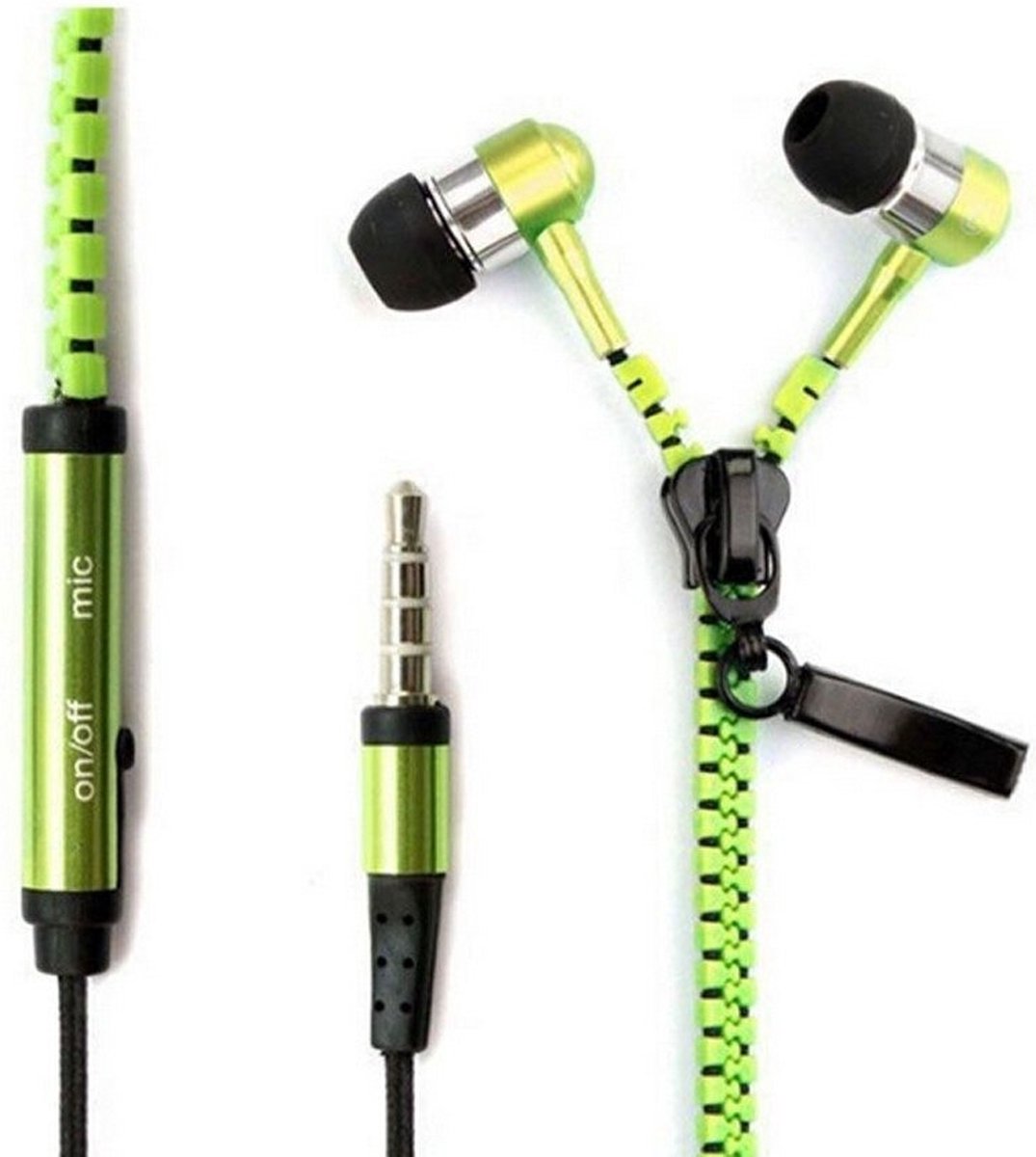 Koptelefoon met ritssluiting - Basmonitor - Metalen in-ear Hoofdtelefoons met microfoon voor MP3, mobiele telefoons en pc - Groen