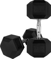 RYZOR Dumbell set van 2 x 17,5 kg - Hexagon halterset - Dumbells 17,5 kg - Halterset - Halter gewichten - Gewichten - Gewichten set - Vaste dumbells - Halters en gewichten - Fitness en Training - Dumbbellsets - Krachtbenodigdheden - Rubber en staal