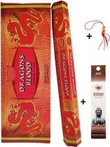 Doos met 120 stokjes - Wierook - Wierookstokjes - Incense sticks - Dragon's Blood + 5 mini wierookstokjes + Gelukspoppetje