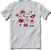 Liefdes Panda's - Valentijn T-Shirt | Grappig Valentijnsdag Cadeautje voor Hem en Haar | Dames - Heren - Unisex | Kleding Cadeau | - Licht Grijs - Gemaleerd - XL