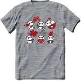 Liefdes Panda's - Valentijn T-Shirt | Grappig Valentijnsdag Cadeautje voor Hem en Haar | Dames - Heren - Unisex | Kleding Cadeau | - Donker Grijs - Gemaleerd - L