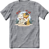 Knuffel kat Valentijn T-Shirt | Grappig Valentijnsdag Cadeautje voor Hem en Haar | Dames - Heren - Unisex | Kleding Cadeau | - Donker Grijs - Gemaleerd - XL