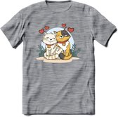 Knuffel kat Valentijn T-Shirt | Grappig Valentijnsdag Cadeautje voor Hem en Haar | Dames - Heren - Unisex | Kleding Cadeau | - Donker Grijs - Gemaleerd - L