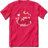 You Make My Heart Smile - Valentijn T-Shirt | Grappig Valentijnsdag Cadeautje voor Hem en Haar | Dames - Heren - Unisex | Kleding Cadeau | - Roze - XL