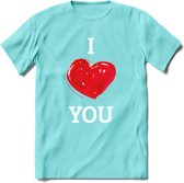 I Love You - Valentijn T-Shirt | Grappig Valentijnsdag Cadeautje voor Hem en Haar | Dames - Heren - Unisex | Kleding Cadeau | - Licht Blauw - L