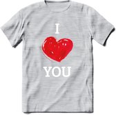 I Love You - Valentijn T-Shirt | Grappig Valentijnsdag Cadeautje voor Hem en Haar | Dames - Heren - Unisex | Kleding Cadeau | - Licht Grijs - Gemaleerd - 3XL