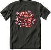 You Complete Me - Valentijn T-Shirt | Grappig Valentijnsdag Cadeautje voor Hem en Haar | Dames - Heren - Unisex | Kleding Cadeau | - Donker Grijs - XXL