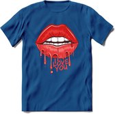 Love You Lips - Valentijn T-Shirt | Grappig Valentijnsdag Cadeautje voor Hem en Haar | Dames - Heren - Unisex | Kleding Cadeau | - Donker Blauw - L