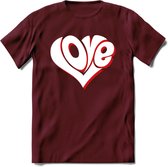 Love - Valentijn T-Shirt | Grappig Valentijnsdag Cadeautje voor Hem en Haar | Dames - Heren - Unisex | Kleding Cadeau | - Burgundy - L