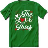 The Love Thief - Valentijn T-Shirt | Grappig Valentijnsdag Cadeautje voor Hem en Haar | Dames - Heren - Unisex | Kleding Cadeau | - Donker Groen - S