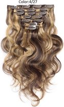 Premium Fiber Synthetic Clip in Extensions - BodyWave - 55cm- (#4BH27) Black Brown With Highlights 999