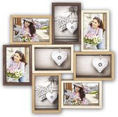 Fotolijst | Fotocollage | Wandmontage | Hout 44,5 x 44 x 5 Cm | 8 Stuks 10 x 15 Cm | Naturel