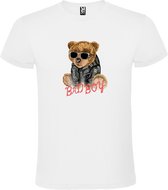 Wit t-shirt met grote print 'Stoere Bad Boy Teddybeer' size S