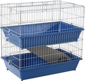 PawHut Kooi voor kleine huisdieren knaagdierenkooi met 2 verdiepingen voor kleine huisdieren met 2 deuren staal PP blauw D51-155