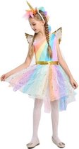 Prinsessenkostuum - Eenhoorn jurk unicorn kostuum - Kledingmaat: 140 cm (XL) - Verkleedjurk Regenboog + haarband