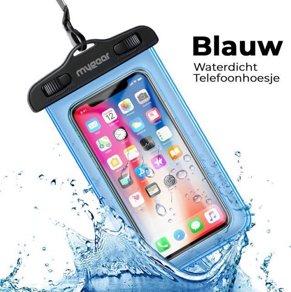 MyGear Waterdichte Telefoonhoesje | Geschikt Voor Alle Smartphones | Onderwater hoesje | Max Variant | Universeel | Drybag | Transparant | Blauw