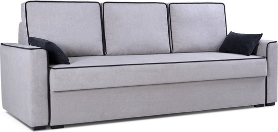 InspireMe- 3-zitsbank voor woonkamer, slaapbank, sofa met slaapfunctie en opbergruimte, moderne bank, 3-zits – 230x88x92 cm, 197x141cm – FLOS (Zilver)