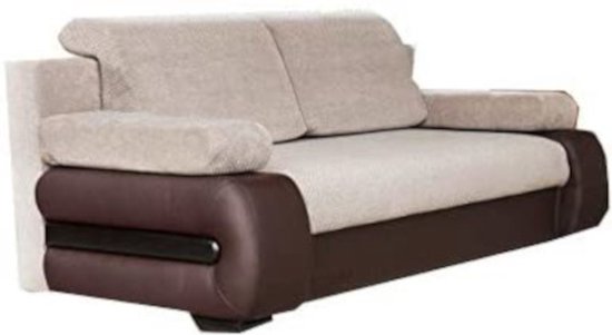 InspireMe 3-zitsbank voor woonkamer, slaapbank, sofa met slaapfunctie en opbergruimte, moderne bank, 3-zits - 206x96x84 cm, 196x144cm - YORK (Beige+Bruin)