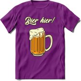 Bier Hier! T-Shirt | Bier Kleding | Feest | Drank | Grappig Verjaardag Cadeau | - Paars - XL