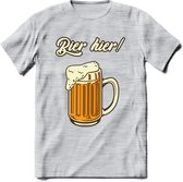 Bier Hier! T-Shirt | Bier Kleding | Feest | Drank | Grappig Verjaardag Cadeau | - Licht Grijs - Gemaleerd - M
