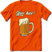 Bier Hier! T-Shirt | Bier Kleding | Feest | Drank | Grappig Verjaardag Cadeau | - Oranje - S