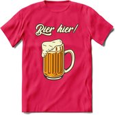 Bier Hier! T-Shirt | Bier Kleding | Feest | Drank | Grappig Verjaardag Cadeau | - Roze - M