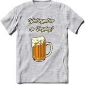 Wat Rijmt Er Op Vrijdag? T-Shirt | Bier Kleding | Feest | Drank | Grappig Verjaardag Cadeau | - Licht Grijs - Gemaleerd - M