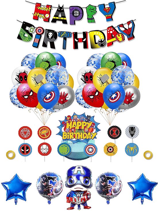 Superhelden Decoratie - Verjaardag Superhelden Latex Ballonnen - Avengers Aluminium Ballon - Superheld Gelukkige Verjaardag - Garland Superhelden - Topper Marvel Decoratie